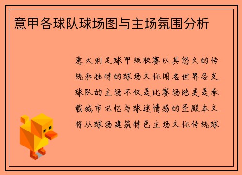 意甲各球队球场图与主场氛围分析