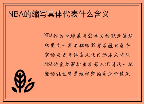NBA的缩写具体代表什么含义
